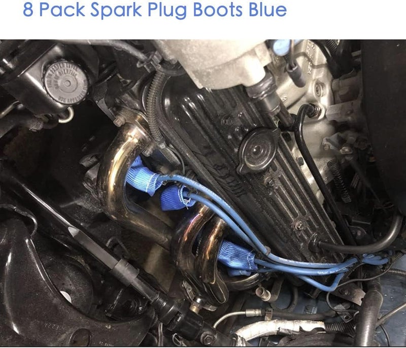 Ummickl Store Spark Plug Wire Heat Shield 8pcs 2500° Spark Plug Heat Shield Sleeve Spark Plug Boot Protector Spark Plug Covers For LS1/LS2 (Blue) - Image 4